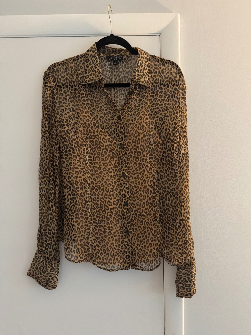 J.Crew Sheer Leopard Print Chiffon Button Down Blouse w/ Cami Size S